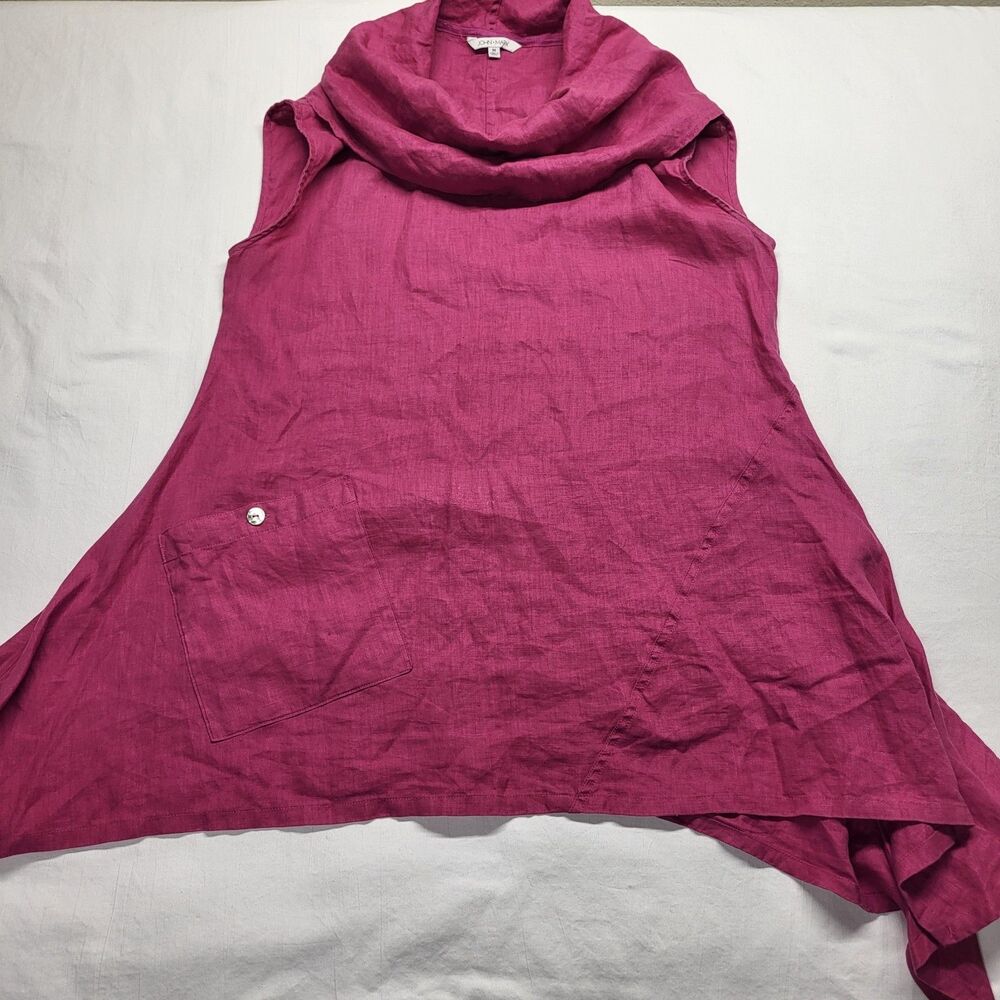John Mark Tunic MED Pink 100% Linen Cowl Neck Sleeveless Asymmetric Hem Art